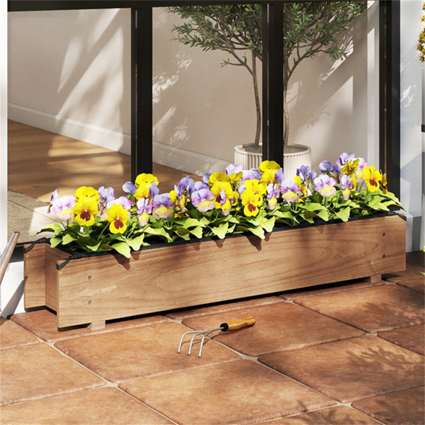 松木高架花园床，带排水孔和保护衬里，室内外草药/蔬菜/花卉种植箱-8