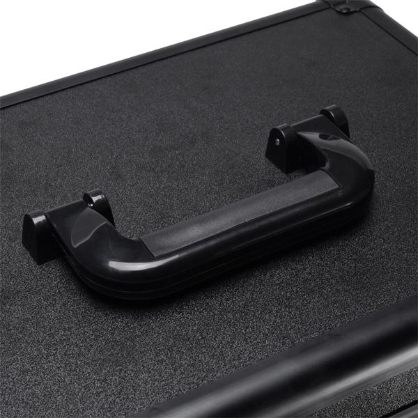 4pcs 拉杆式带LED三色变化灯 可USB双插口或电池蓄电  万向轮 ABS 皮革纹 黑色 化妆箱 33*23*78cm-3