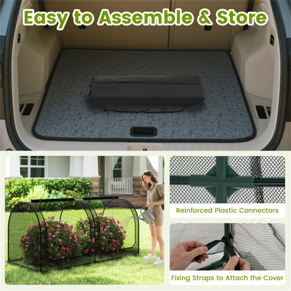 绿色98“x48”x48“花园作物笼，带高密度尼龙网，2个拉链门，蔬菜和花卉植物保护帐篷-6