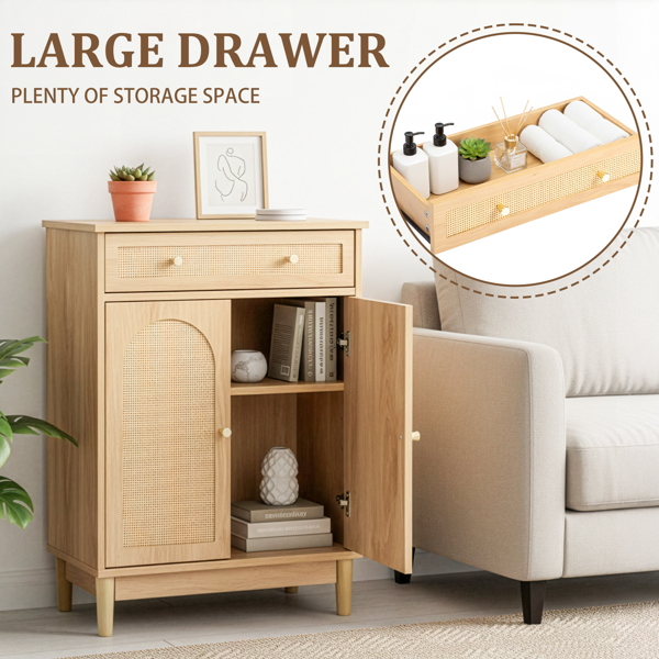 原木色   刨花板三胺贴面带藤面 60*30*80cm 1抽2门 浴室立柜-15