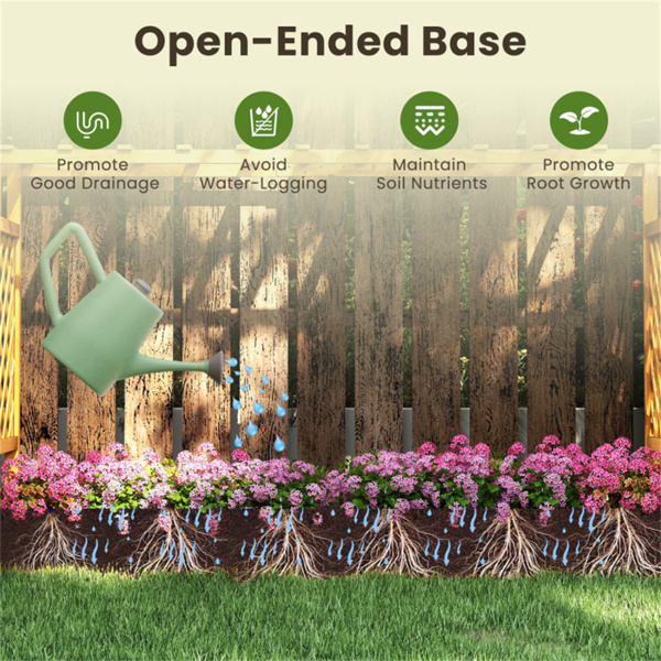 木制高架花园床，带格架和平屋顶，开放式基础种植箱，用于攀爬植物/蔬菜/花卉-9