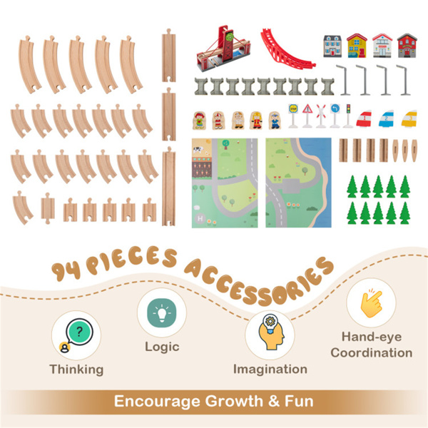 儿童木制火车桌，带94件配件，2个可逆桌面和3个3岁儿童织物储物抽屉+-7