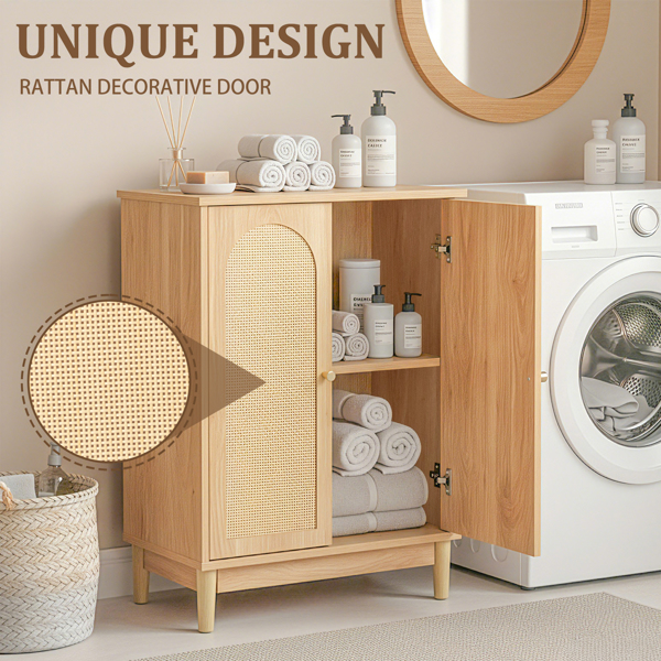 原木色   刨花板三胺贴面带藤面 60*30*80cm  双门 浴室立柜-16