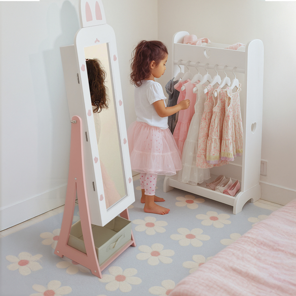 白色 兔子元素 密度板 喷漆 1门1布抽 儿童饰品镜柜-7