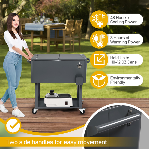 80QT 深灰色 冷冻保温推车 87.5*91*38.5cm 长方形 塑料箱体 铁脚管 冷冻保温-4