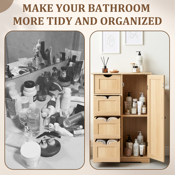 原木色 密度板三胺贴面 56*30*80cm 4抽 1门 浴室立柜-16