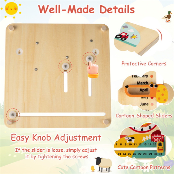 蒙台梭利儿童木制时间学习钟3+，集日历季节天气教育玩具于一体-8