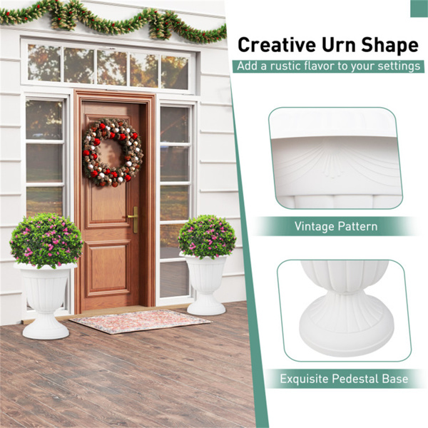 一套2个复古瓮花盆，防风雨PP花盆，带可选排水孔，适合室内外使用-白色-7