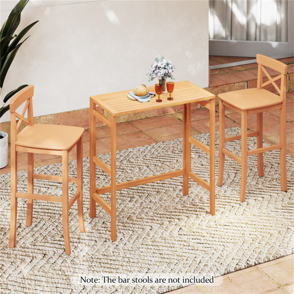 天然相思木可折叠露台酒吧桌，带脚踏和板条顶部，节省空间的户外酒吧桌-10