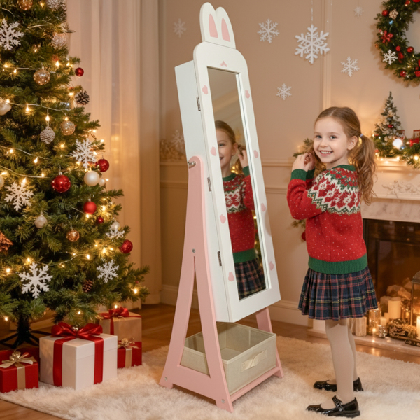 白色 兔子元素 密度板 喷漆 1门1布抽 儿童饰品镜柜-1