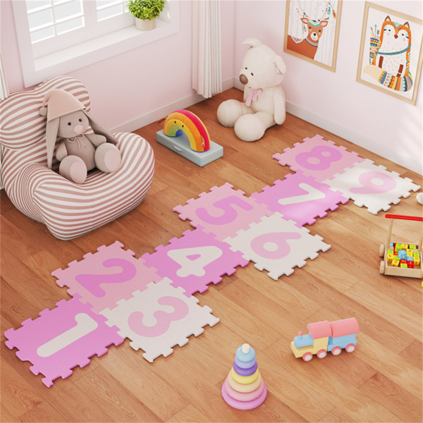 彩色儿童婴儿床泡沫垫，带9块联锁瓷砖和3个标记盘，适合10个月大的幼儿防滑游戏垫+-3