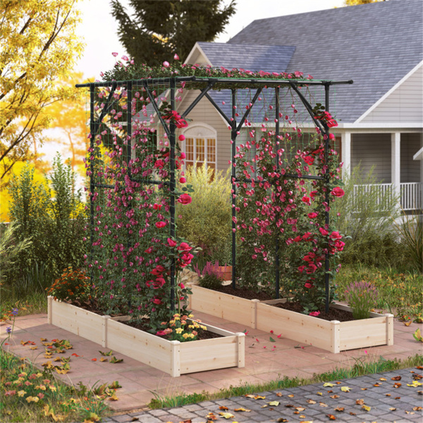 大型花园格子拱门-79英寸x59英寸x78英寸PE涂层金属，用于攀爬藤蔓的防锈植物支架-7