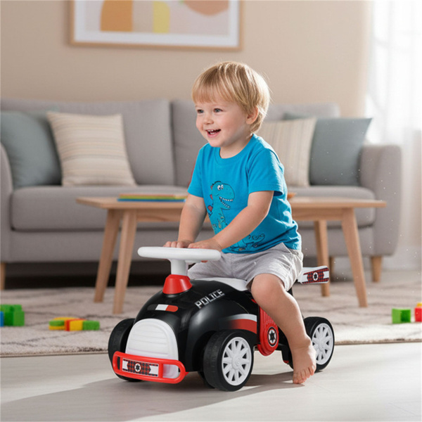儿童乘坐带音乐功能的滑动车，3个主题坐式滑板车玩具，可玩19-36个月（警察）-4