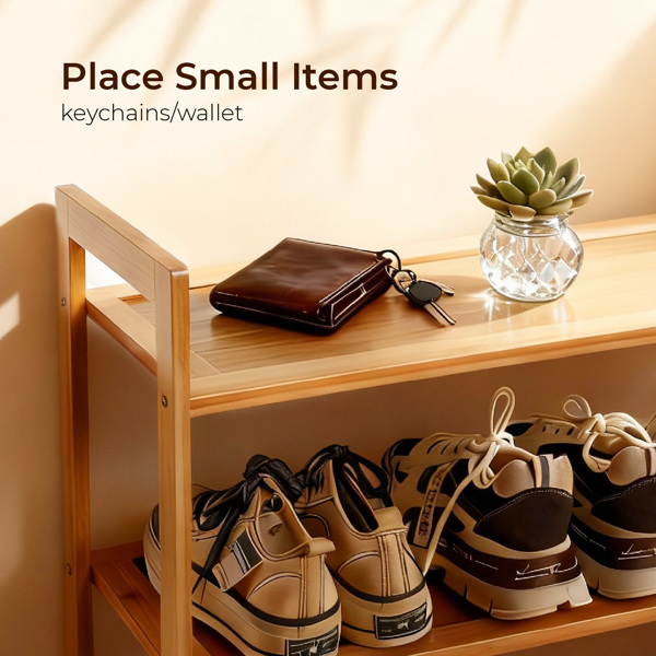 3层平板 竹制 68*25*51.5cm 鞋架 原木色-2