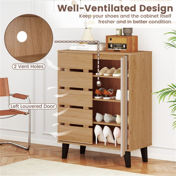 29.5“农舍鞋柜（天然+白色）-4层货架，3层可调节，9种高度设置-10