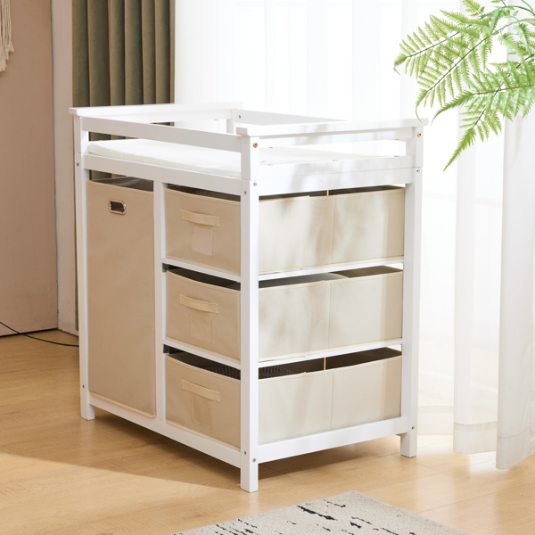 白色 油漆面 松木 木框 顶部可拆卸 87*53*87.5cm 儿童木床 3布抽+1布袋 换尿布台-12
