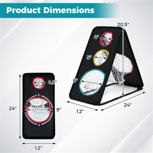 双面高尔夫碎石网-5个目标区域，420D牛津布，黑色-3