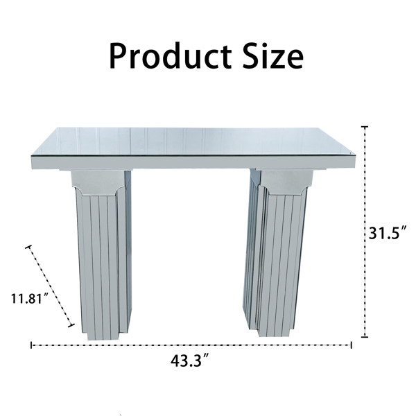镜面控制台桌，宽大闪亮银色镜面玄关桌，现代长方形沙发桌，客厅玄关桌--不支持self-pick up-10
