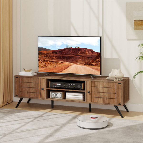 橡木中世纪现代电视支架，适用于65英寸电视，210磅容量的媒体控制台，带存储柜和电缆管理-5
