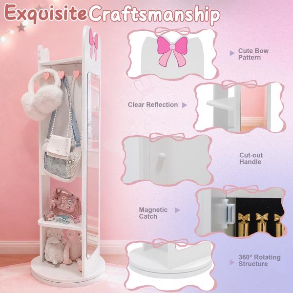 白色 蝴蝶结元素 密度板 喷漆 1门1层架 儿童饰品镜柜 底部可旋转-20