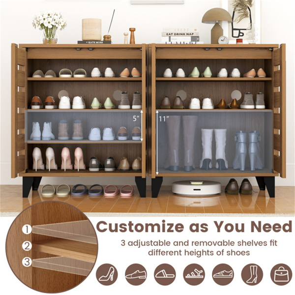 24英寸农舍鞋柜，带2扇百叶门-4层货架，3层可调节（天然木纹）-8