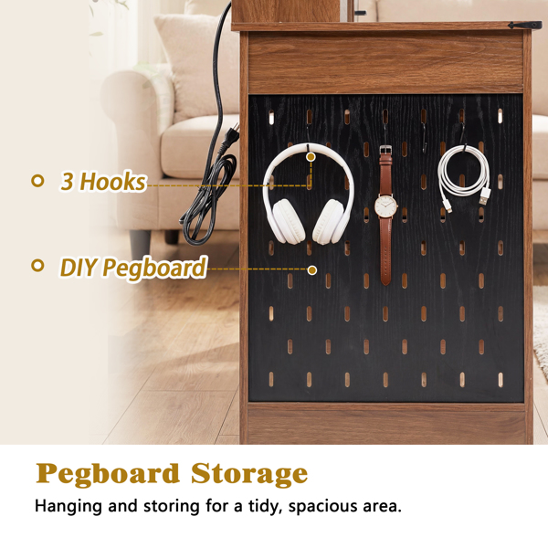 55英寸农舍风格办公桌，带储物柜和充电站，谷仓门设计电脑书桌，配备键盘托盘、显示器支架和洞洞板，适用于书房、客厅、家庭办公室，深胡桃木色。-18