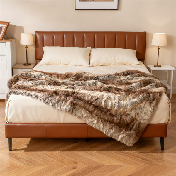 咖啡760GSM仿浣熊皮抛毯60“x80”双面柔软微貂皮内衬毯-5