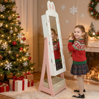 白色 兔子元素 密度板 喷漆 1门1布抽 儿童饰品镜柜