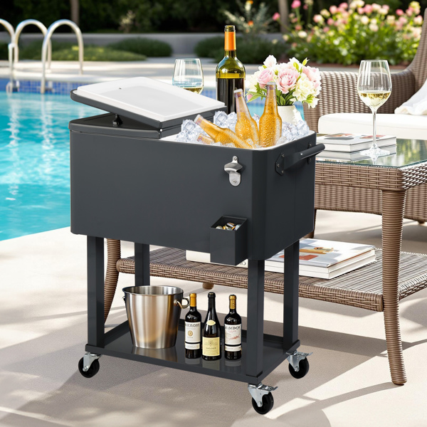 80QT 深灰色 冷冻保温推车 87.5*91*38.5cm 长方形 塑料箱体 铁脚管 冷冻保温-15