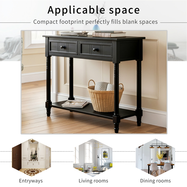 传统设计控制台桌，带两个抽屉和底部搁板（黑色）--不支持self-pick up-10