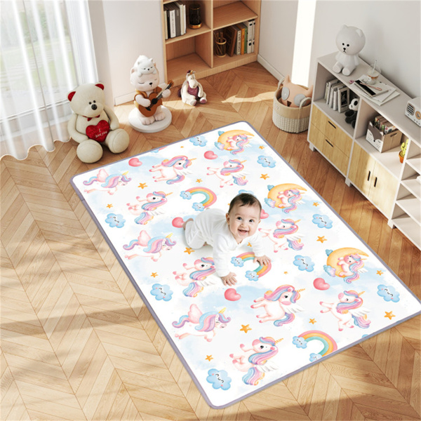 防水独角兽印花婴儿玩具笔垫卷起式便携式泡沫垫，适用于室内外爬行和玩耍-3