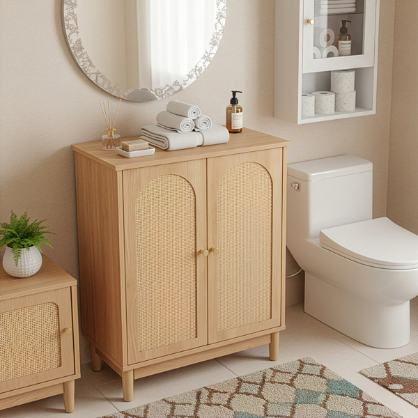 原木色   刨花板三胺贴面带藤面 60*30*80cm  双门 浴室立柜-8