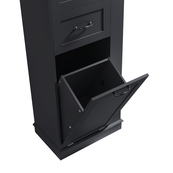 现代高款储物柜 – 翻盖式隔层，可调节搁板，承重80磅，缓闭式铰链，铝合金把手，是浴室和家居收纳的理想之选。-11