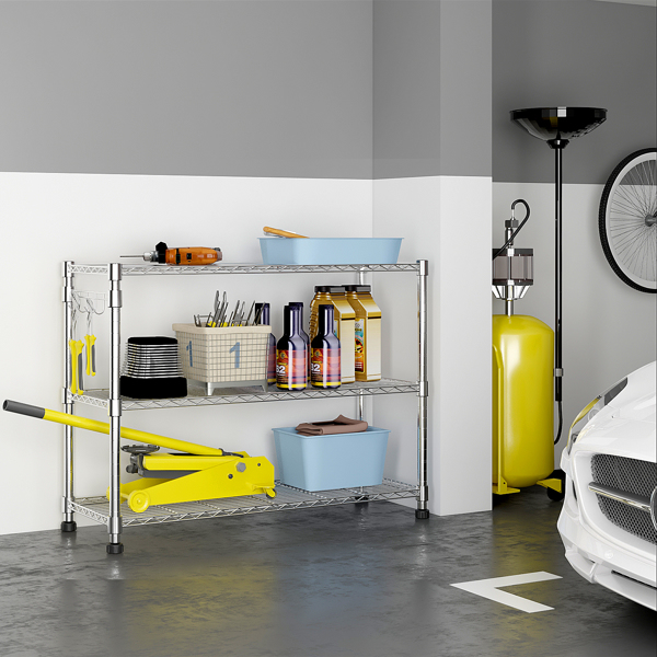  六层自由组合拆装带1排侧边挂钩  带调节脚与轮   铁 可自由调节层间距 家用层架 117*45*208cm 烤漆银 N001-20