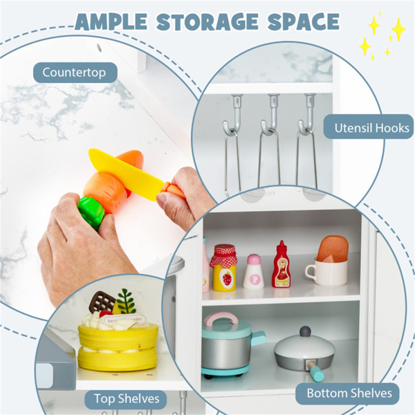 带制冰机和黑板的互动儿童游戏厨房，角落设计，带有逼真音效的假装烹饪套装-白色-12