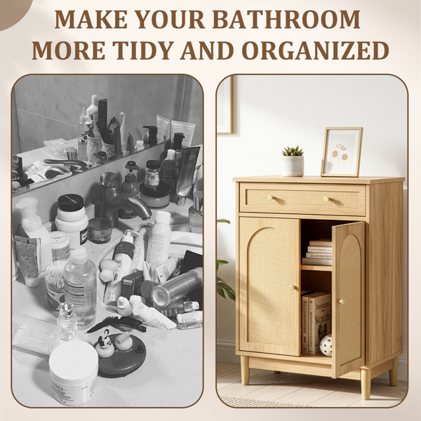 原木色   刨花板三胺贴面带藤面 60*30*80cm 1抽2门 浴室立柜-18