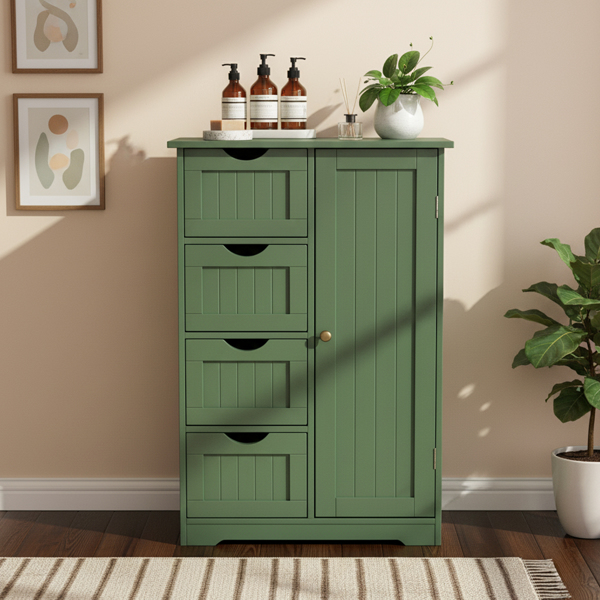 森林绿  密度板喷漆+三胺贴面 竖纹 56*30*82.5cm  4抽 1门 浴室立柜-2