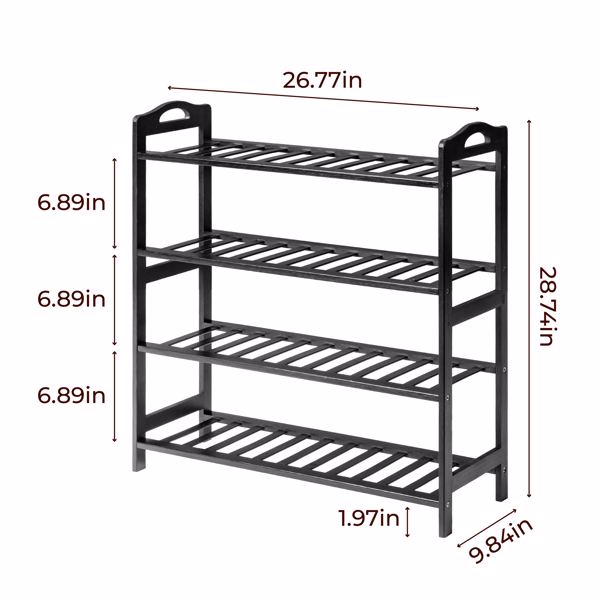 手提4层 12根条 竹制 68*25*73cm 鞋架 黑色-12