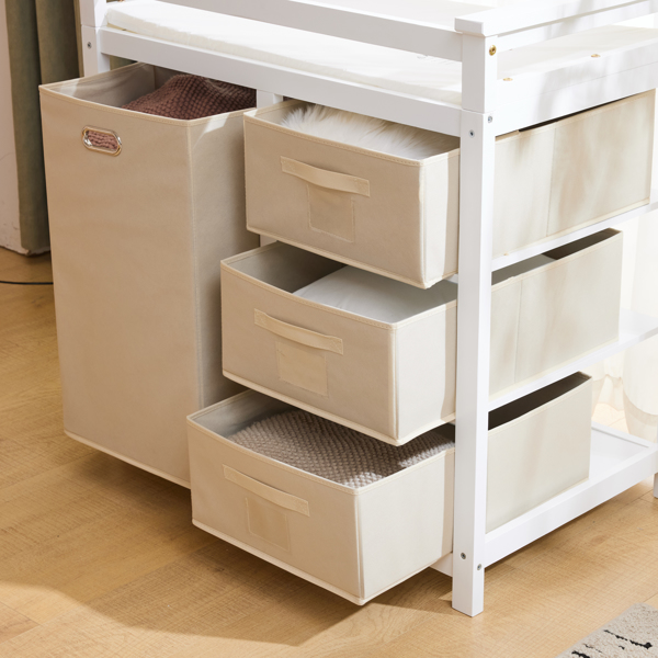 白色 油漆面 松木 木框 顶部可拆卸 87*53*87.5cm 儿童木床 3布抽+1布袋 换尿布台-27