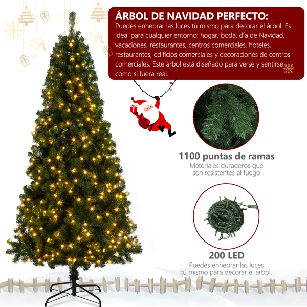 7ft 绿色 DIY 200灯 暖色8模式 1100枝头 PVC材质 圣诞树 美规-4