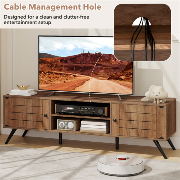 橡木中世纪现代电视支架，适用于65英寸电视，210磅容量的媒体控制台，带存储柜和电缆管理-10