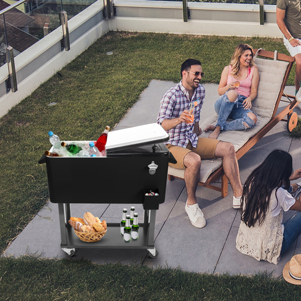 80qt 黑色箱体 黑色脚管 冷冻保温推车 91*87*48cm 长方形 铁 带排水管-37