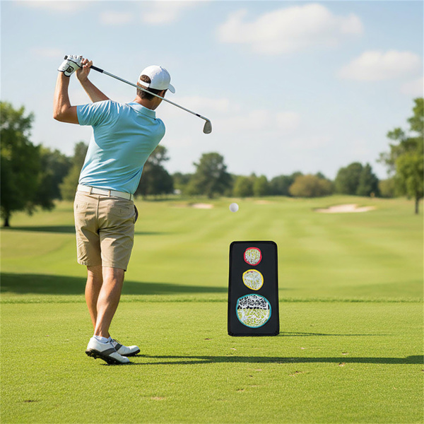 双面高尔夫碎石网-5个目标区域，420D牛津布，黑色-6