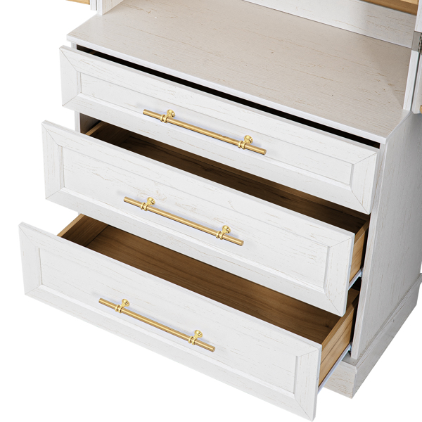 78.2英寸高乡村风格厨房储物柜，配有8个门内置物架、3个可调节搁板和3个大抽屉，多功能储物柜，适用于厨房、餐厅和浴室，复古白色。-14