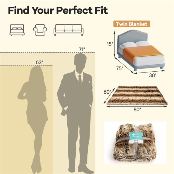 咖啡760GSM仿浣熊皮抛毯60“x80”双面柔软微貂皮内衬毯-4