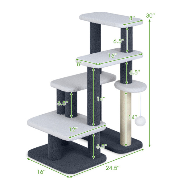 二合一猫楼梯和树，带剑麻抓杆，4层宠物台阶，适合老年猫和短腿狗-4