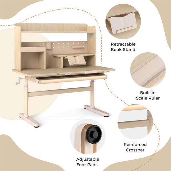 高度可调的儿童书桌，带储物空间和可倾斜桌面，是成长中儿童的理想选择3+-6