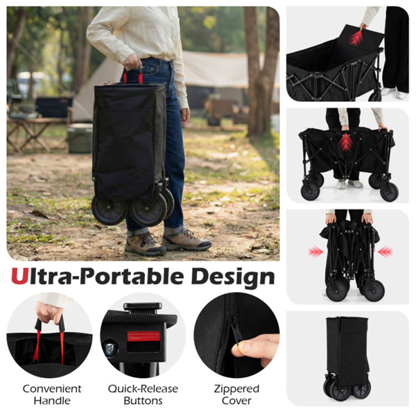 黑色400磅重型可折叠货车，带全地形车轮，180升容量可折叠多功能车，用于露营购物-5