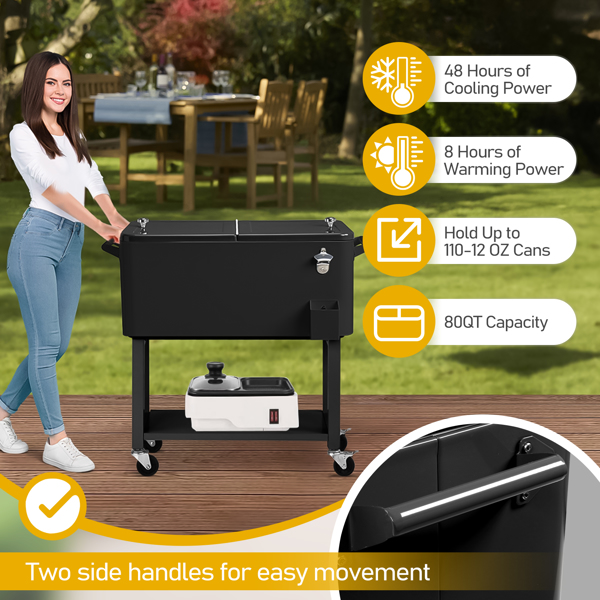 80qt 黑色 冷冻保温推车 86*39*91cm 长方形 塑料箱体 铁脚管 冷冻保温 上下可分离-4