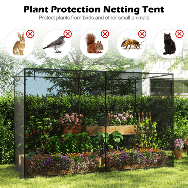 黑色10×6.5×6.5英尺花园作物笼，带防风金属框架，拉链门蔬菜和花卉植物保护帐篷-7